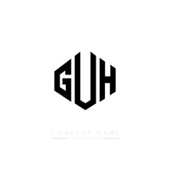 GUH letter logo design with polygon shape. GUH polygon logo monogram. GUH cube logo design. GUH hexagon vector logo template white and black colors. GUH monogram, GUH business and real estate logo. 