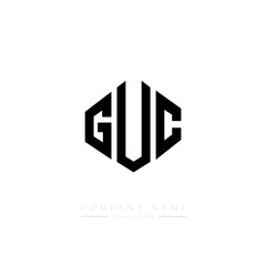 GUC letter logo design with polygon shape. GUC polygon logo monogram. GUC cube logo design. GUC hexagon vector logo template white and black colors. GUC monogram, GUC business and real estate logo. 