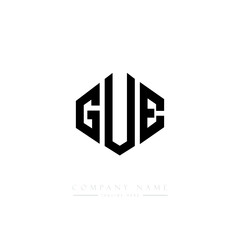 GUE letter logo design with polygon shape. GUE polygon logo monogram. GUE cube logo design. GUE hexagon vector logo template white and black colors. GUE monogram, GUE business and real estate logo. 