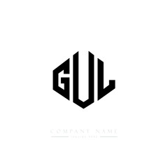 GUL letter logo design with polygon shape. GUL polygon logo monogram. GUL cube logo design. GUL hexagon vector logo template white and black colors. GUL monogram, GUL business and real estate logo. 