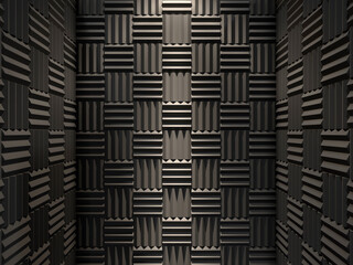 Acoustic foam walls illuminated by light from the top for background. 3d rendering