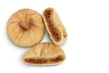 dried fig isolated on white background with clipping path and full depth of field. Top view with copy space for your text.. Flat lay
