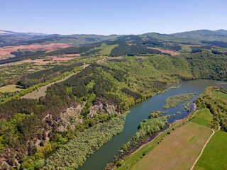 Aerial view of Topolnitsa Reservoir, Bulgaria