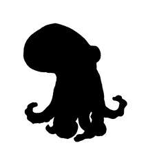 Vector isolated octopus silhouette in black on white background for menu design template, packaging,logos, labels. a sea creature A whole octopus with tentacles a hand drawn element in a sketch style