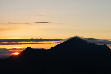 Mountain Landscape. Panoramic View Of Mountains Against Sky During Sunset