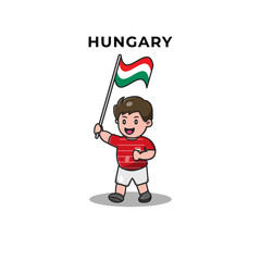 Cute Football Player Holding Hungary Flag. Cartoon Vector Icon Illustration. Sport and People Icon Concept Isolated Premium Vector. Flat Cartoon Style