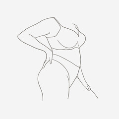 Minimalistic female figure. Linear female body. Modern abstract line art style. Vector illustration. 