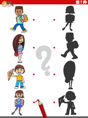 educational shadow game with cartoon school kids characters