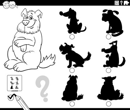 shadows game with fluffy dog character coloring book page