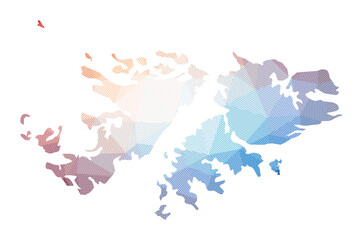Map of Falklands. Low poly illustration of the country. Geometric design with stripes. Technology, internet, network concept. Vector illustration.