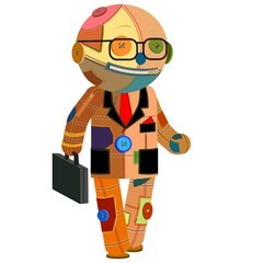 Vector cartoon voodoo doll. The doll is a businessman. Business doll with a briefcase.