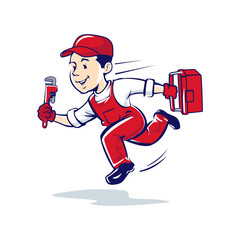 Isolated cartoon illustration of a running plumber 