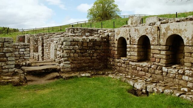 Revealing the Roman baths of Cilurnum, a fort in Hadrians Wall, built in 123 AD, the Chesters Roman Fort in Northumberland, England