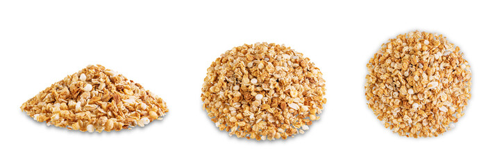 Nuts oatmeal granola on a white isolated background