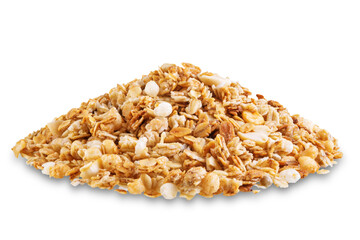 Nuts oatmeal granola on a white isolated background