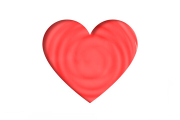 Valentine's Day signs, banner or card. Paper art red heart isolated on white background. Heart shape superimposed on toned in red water with ripples and waves.