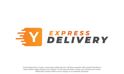 Creative Initial Letter Y Logo. Orange Shape Y Letter with Fast Shipping Delivery Truck Icon. Usable for Business and Branding Logos. Flat Vector Logo Design Ideas Template Element