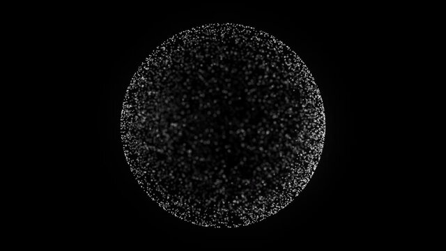 Abstract sphere of white dots on a black background. 4K animation can be used as an Intro for your video.
