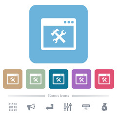 Application tools flat icons on color rounded square backgrounds