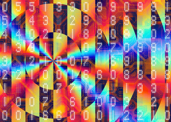 digital information code on the background of colored disks