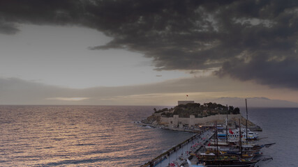 Obraz premium Aerial view Pigeon island castle of Kusadasi Turkey. High quality photo