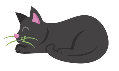 Sleeping black cat. Halloween character in cartoon style