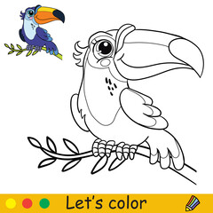 Cartoon cute toucan sitting on a liana coloring