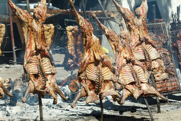 Asado argentina carne asada cordero parrilla. Argentinian grilled meat lamb