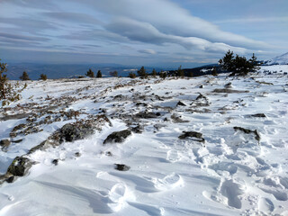 Winter landscape of Vitosha Mountain near Kamen Del peak, Bulgaria