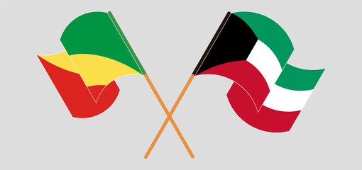 Crossed and waving flags of Republic of the Congo and Kuwait