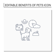 Pets benefits line icon.Adding structure to day plan. Change schedule. Everyday routine. Love animal.Animal caring concept. Isolated vector illustration.Editable stroke