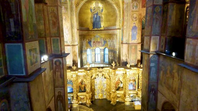 Iconostasis, apse and vault of St Sophia Cathedral from its choir, Kyiv, Ukraine