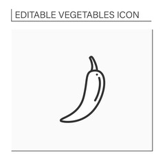 Chili pepper line icon. Special species for dishes. Improve food taste. Dietary food. Vegetarian, healthy nutrition. Health benefits. Agriculture concept. Isolated vector illustration. Editable stroke