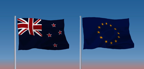 EUとニュージーランドの旗