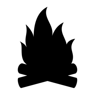 Camp fire icon silhouette. Fireplace sign. Campfire vector illustration isolated on white background.