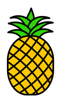 Cartoon pineapple icon. Tropical fruit. Ananas vector illustration isolated on white background.