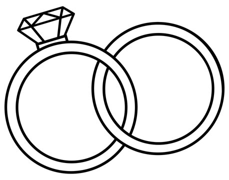 Two wedding rings. Jewelry and marriage vector image. Engagement ring vector illustration isolated on white background.