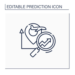 Travel analytics predictive analytics line icon.Help travel, transport,logistics companies. Chart course for profitable future.Business predicting concept.Isolated vector illustration.Editable stroke