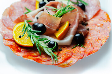 Continental cured pork cold cuts, prosciutto, milano style salami and spanish chorizo