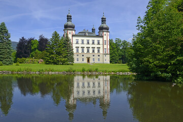 Vrchlabi castle reflecting in pond, Chzech Republic