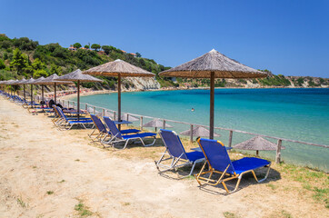 Fabulous Porto Roma sandy beach. It is situated on Vassilikos peninsula on the south east coast of Zakynthos island, Greece.

