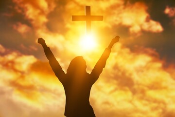 Human hands open palm up worship. Christian Religion concept background.