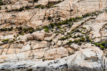 Granite rocks in the Cala Maestra in the isle of Montecristo, in the Tyrrhenian Sea and part of the Tuscan Archipelago. 