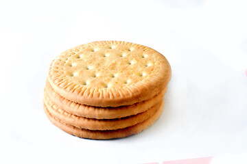 round wafer isolated on white background. Isolated dry cracker cookies. Isolated savory snacks.