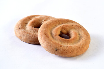 round wafer isolated on white background. Isolated dry cracker cookies. Isolated savory snacks.