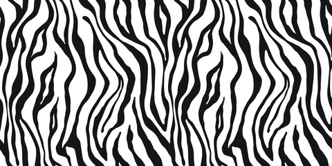 Tiger monochrome seamless pattern. Vector animal skin print. Fashion stylish organic texture. - obrazy, fototapety, plakaty