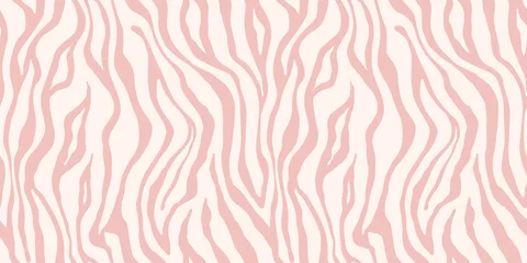 Stickers pour porte Rose clair Modèle sans couture monochrome de tigre. Impression de peau d& 39 animal de vecteur. Texture organique élégante de mode.