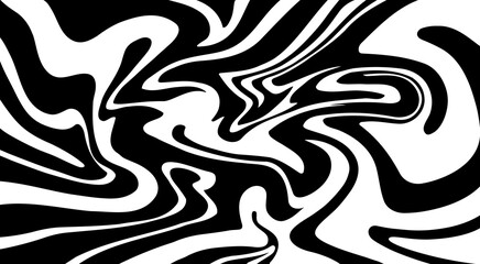 Monochrome marble vector texture. Abstract liquid wavy background. Optical illusion motion striped 3d effect.