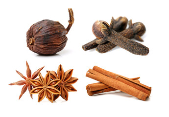 Various seasonings on white background 