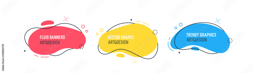 Aufkleber Set of modern organic shapes. Fluid vector trendy elements. Template graphics with geometric speech bubbles and banners with frames to put your own text